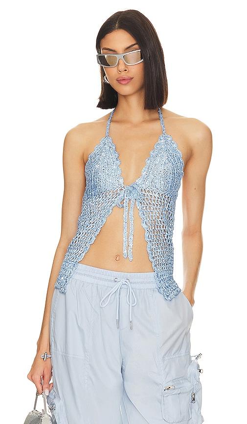 lovers and friends arian halter tie top in blue. - size m (also in s)