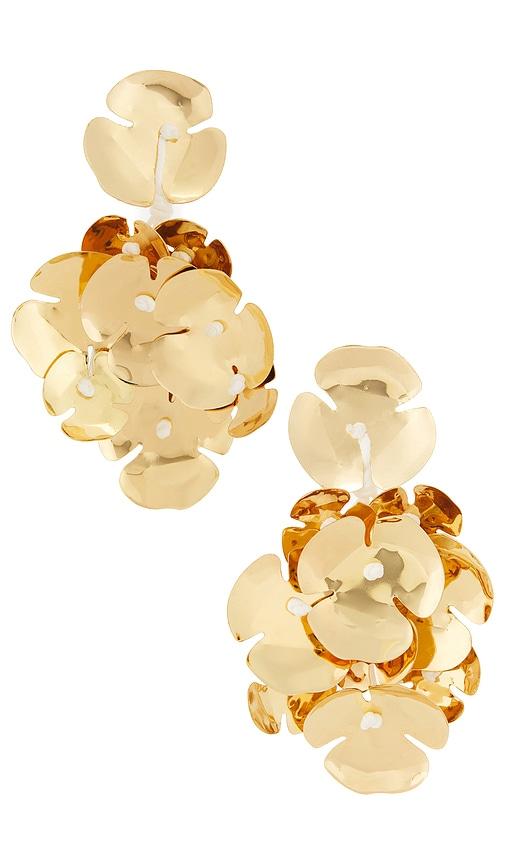 lovers and friends bella earrings in metallic gold.