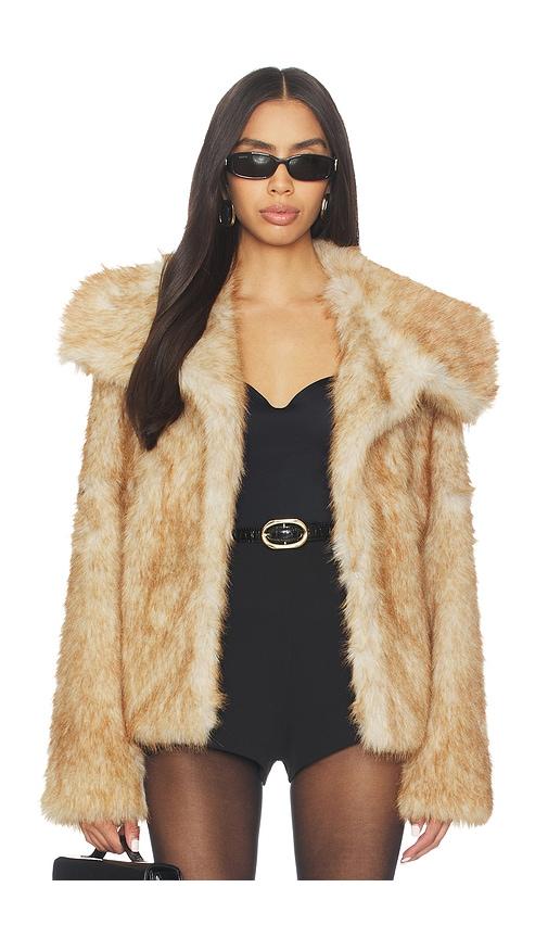 lovers and friends elsa faux fur jacket in brown. - size l (also in xxs, xs, m, xl)