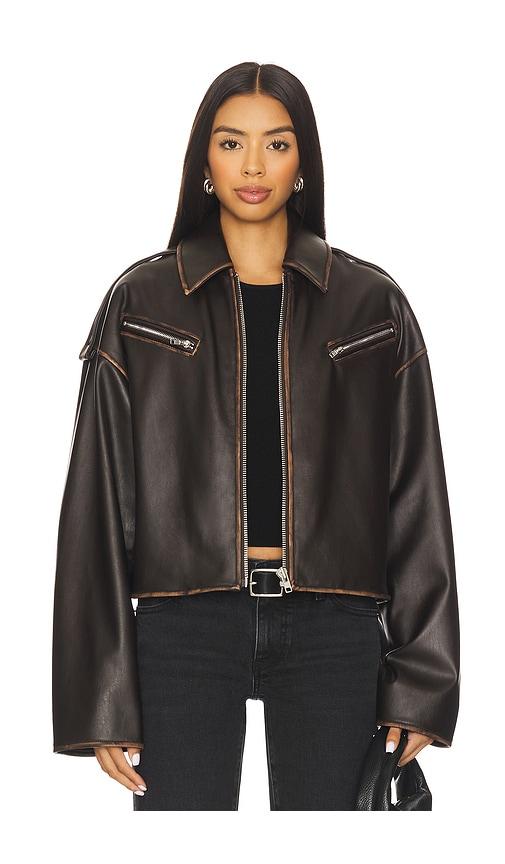 lovers and friends esther faux leather jacket in brown. - size s (also in xs, xl)