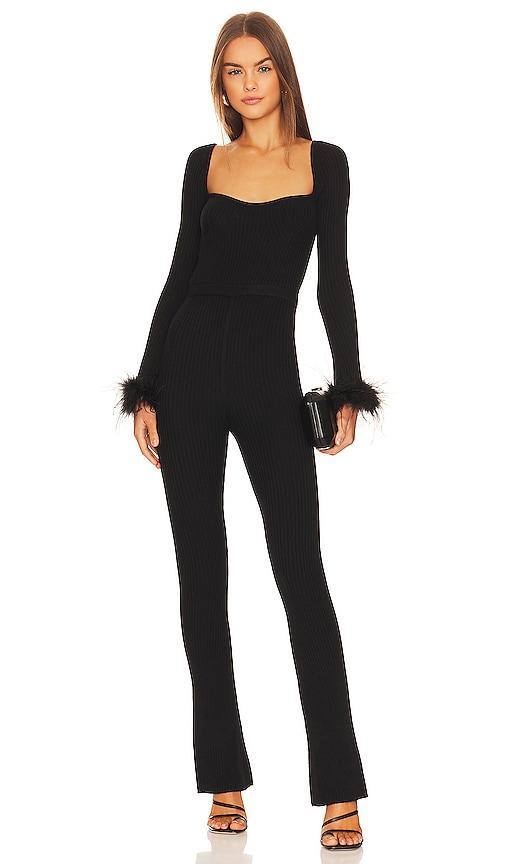 lovers and friends evana feather jumpsuit in black. - size s (also in xl)