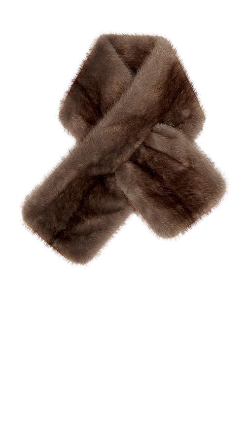 lovers and friends faux mink scarf in taupe.