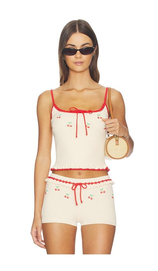 lovers and friends felina cherry embroidered tank in cream. - size l (also in xs, s, m, xl)