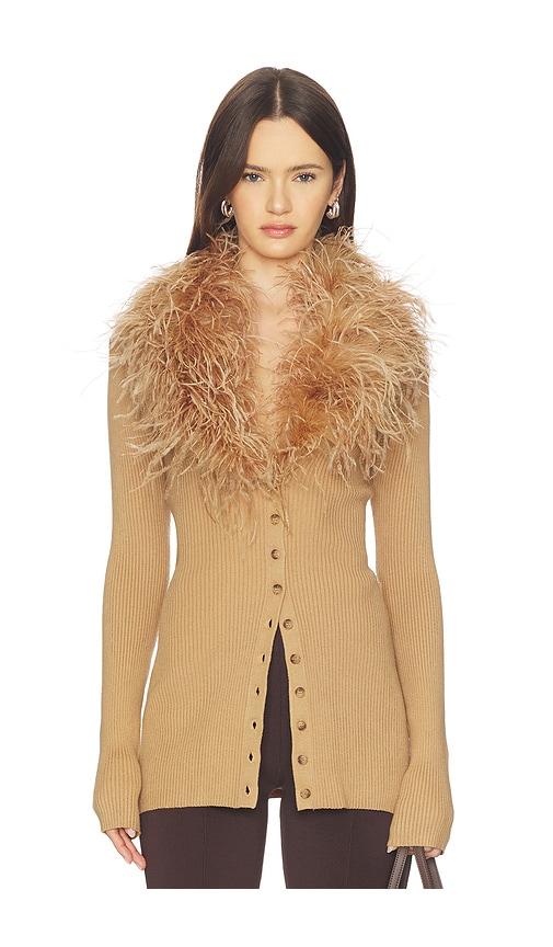 lovers and friends jovana feather cardigan in brown. - size m (also in xs, s)