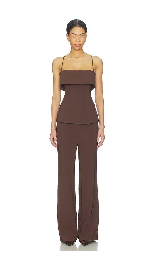 lovers and friends kira jumpsuit in chocolate. - size m (also in s, xs)