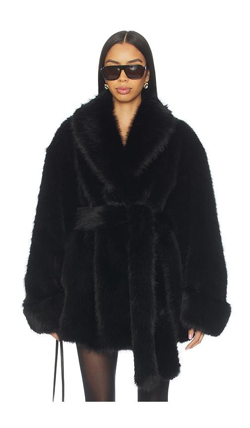lovers and friends margot faux fur coat in black. - size m (also in s, xs)