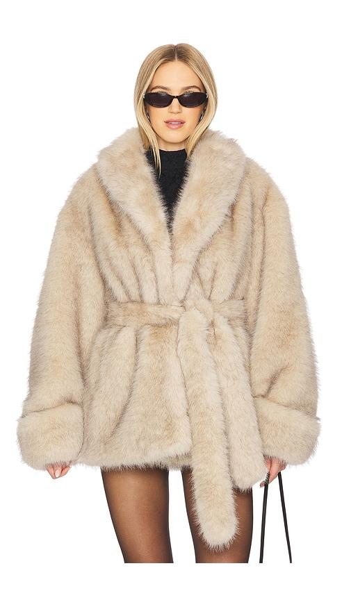lovers and friends margot faux fur coat in neutral. - size l (also in xs, s, xl)