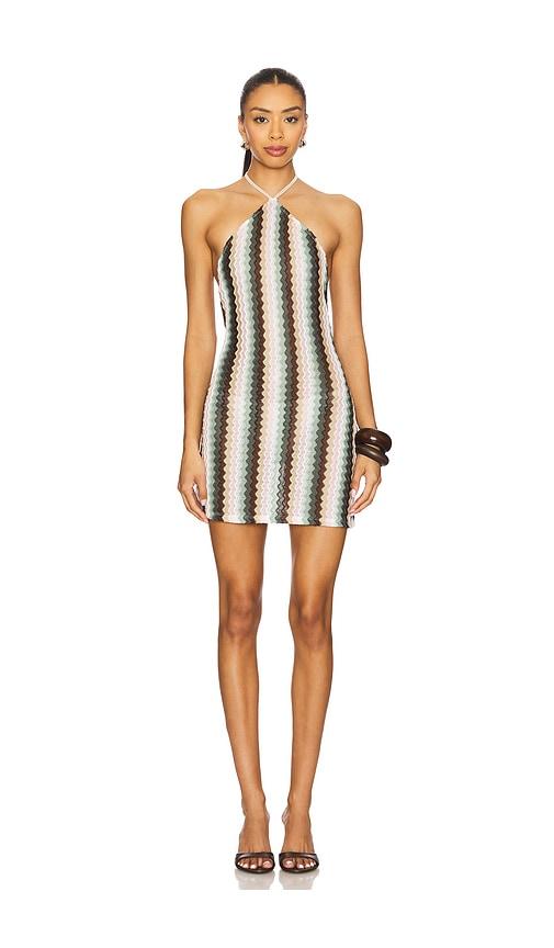 lovers and friends nettie mini dress in green,brown. - size l (also in xxs, s, m, xl)