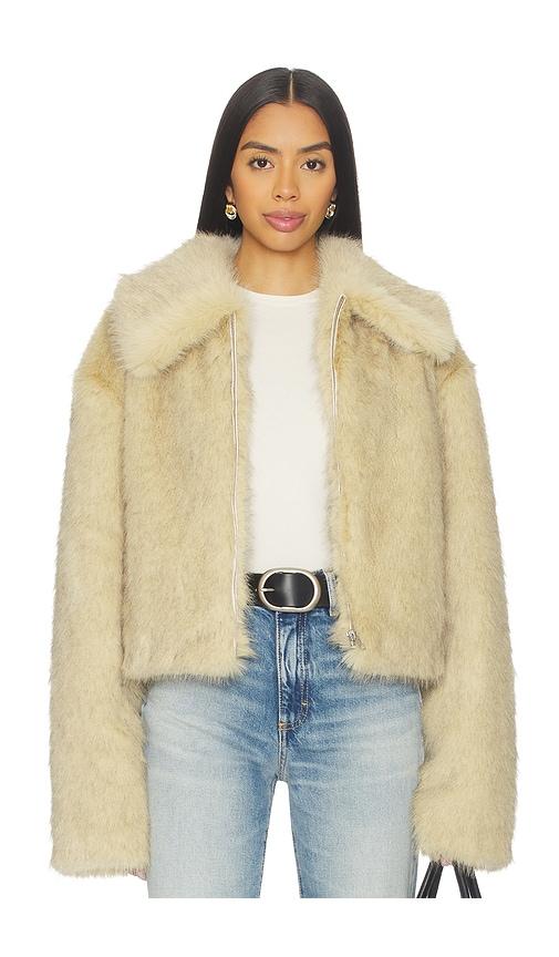 lovers and friends nina faux fur jacket in cream. - size l (also in s, xxs, xs, m, xl)
