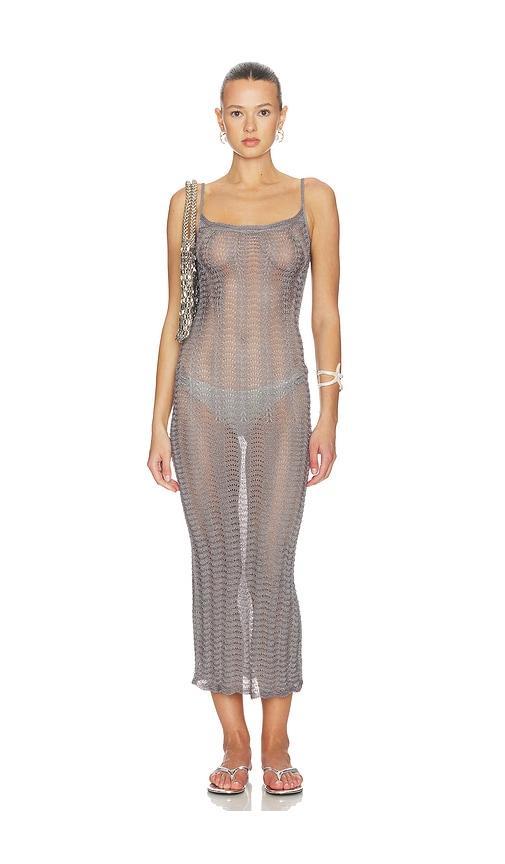 lovers and friends oliviyah wavy knit midi dress in metallic silver. - size l (also in m, s, xl, xs, xxs)