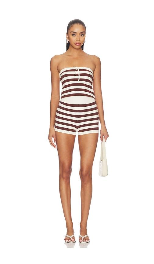 lovers and friends pamelah stripe romper in brown. - size l (also in xxs, xs, s, m, xl)