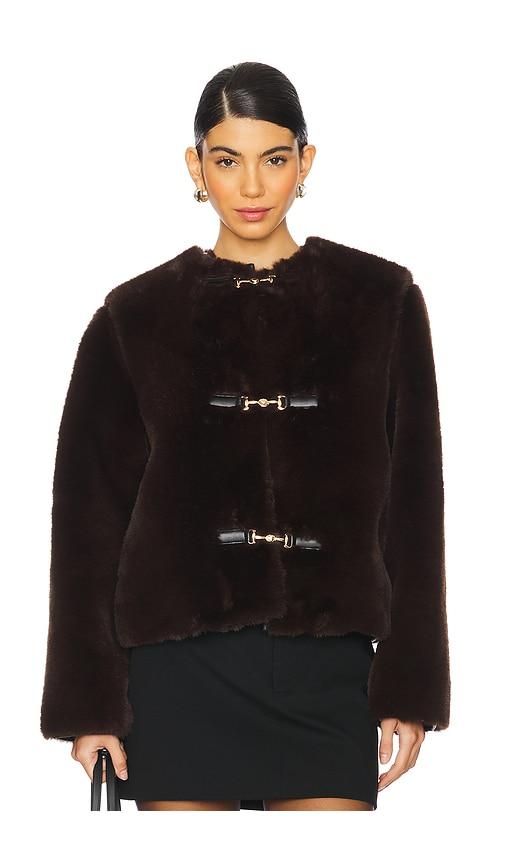 lovers and friends rhoda faux fur jacket in brown. - size l (also in xxs, xs, s, m)