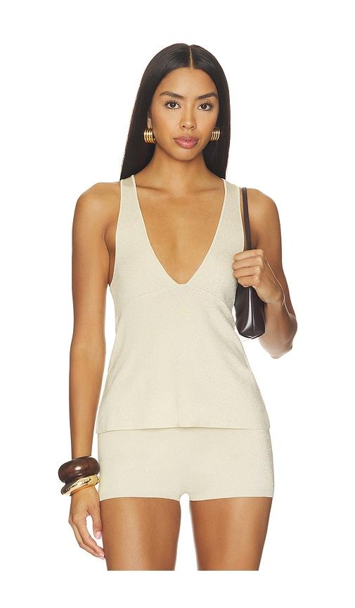 lovers and friends rosanna metallic v neck top in cream. - size l (also in xxs, xs, s, m, xl)