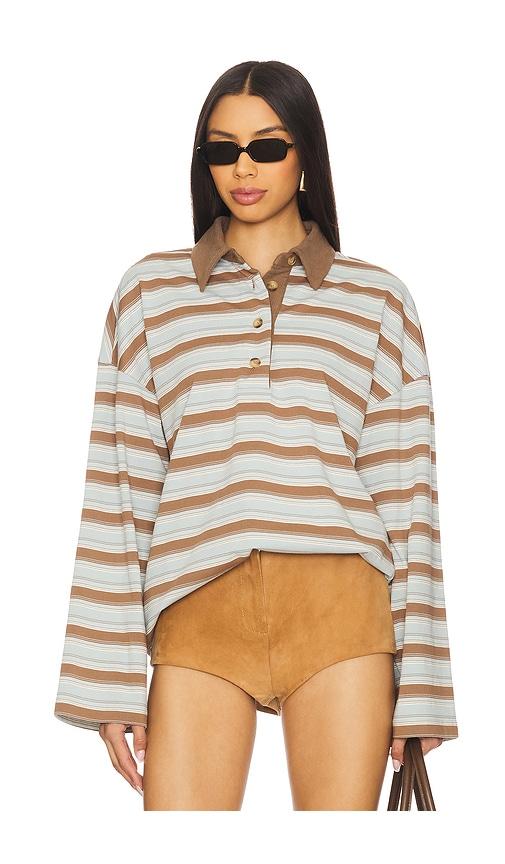 lovers and friends rowan rugby top in baby blue,tan. - size xl (also in xs)