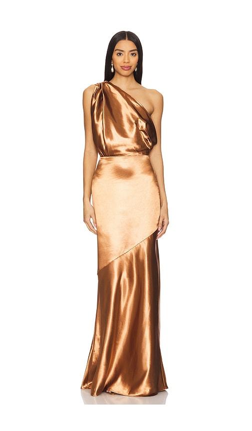 lovers and friends sheridan gown in metallic copper. - size m (also in xxs, xs, s)