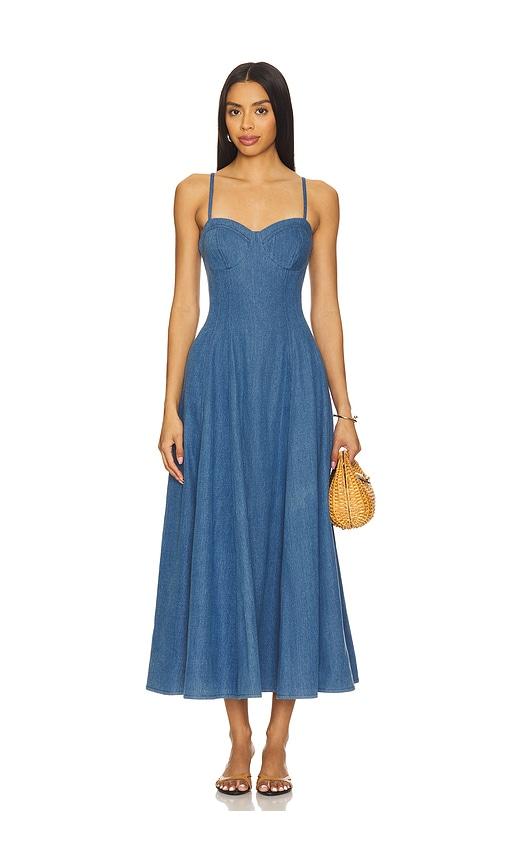 lovers and friends simone midi dress in denim blue in blue. - size l (also in xxs, xs, s, m, xl)