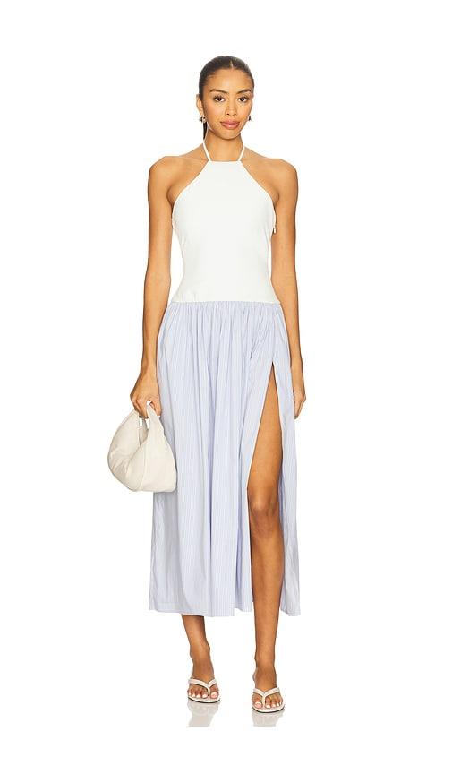 lovers and friends skylar midi dress in white,baby blue. - size m (also in xs)