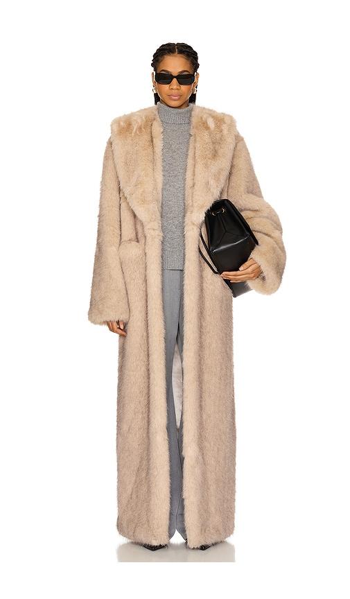lovers and friends vincent faux fur coat in taupe. - size m (also in xs)