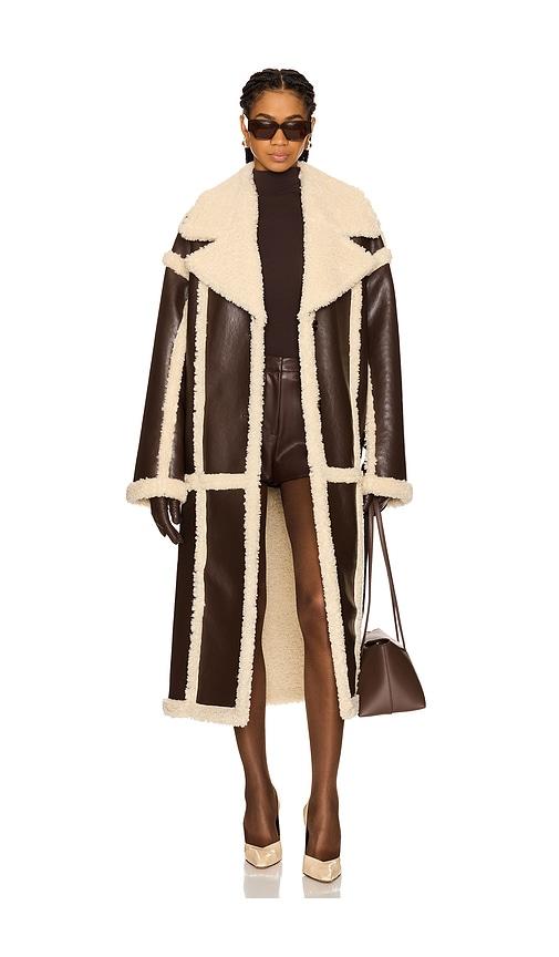 lovers and friends wayne faux shearling coat in brown. - size xs (also in xxs)