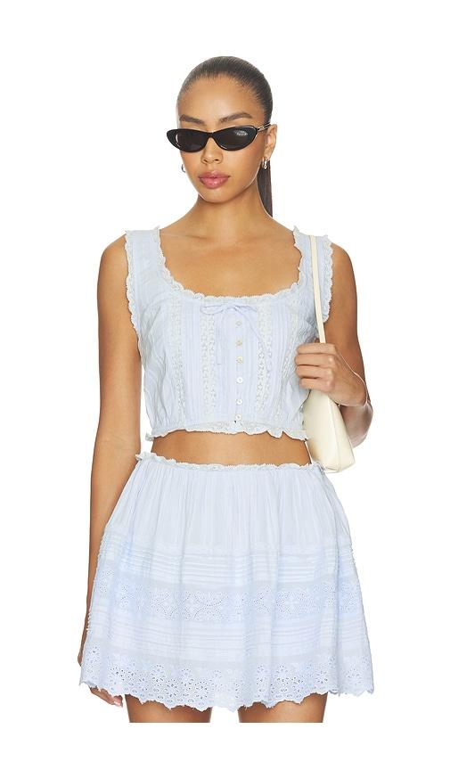 loveshackfancy blyss top in blue. - size l (also in m, s, xl)