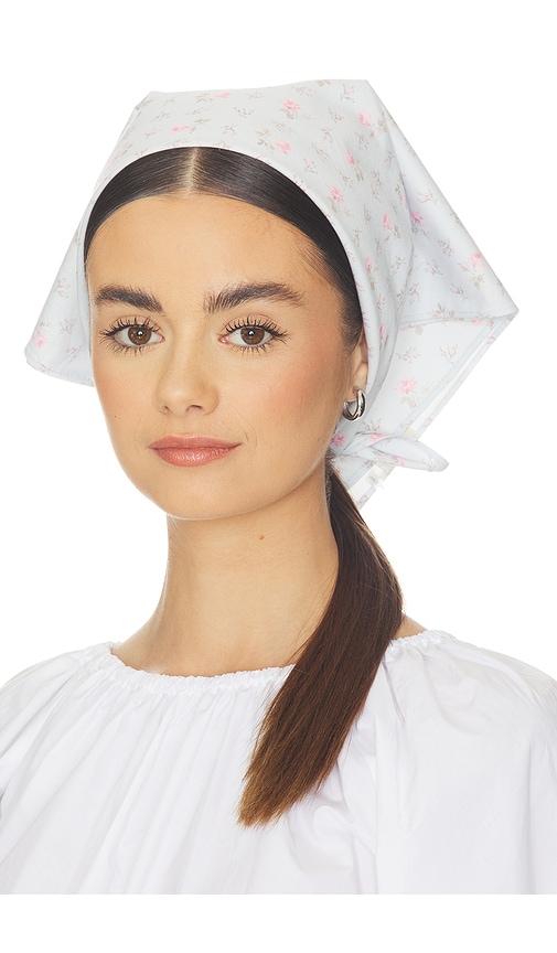 loveshackfancy clem head scarf in baby blue.