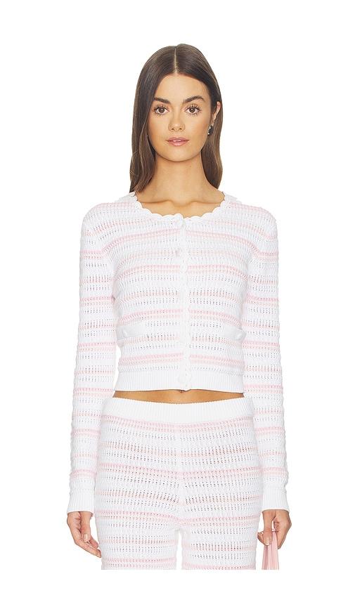 loveshackfancy dessa cardigan in pink,white. - size l (also in xxs, xs, s, m, xl)
