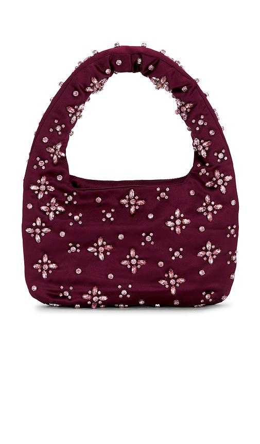 loveshackfancy serina purse in burgundy.
