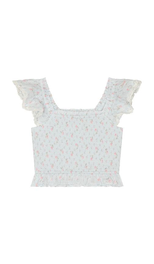 loveshackfancy tween jeanna top in blue. - size 10 (also in 12, 7, 8, 9)