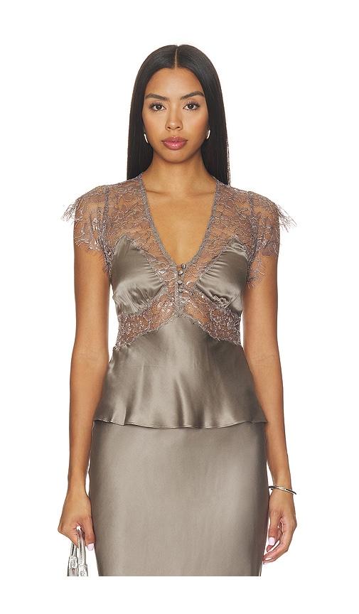 loveshackfancy verelle top in metallic silver. - size s (also in xxs)