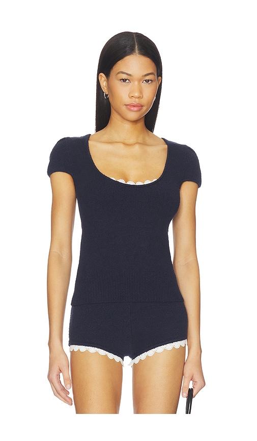 lpa champaux lace trim top in navy. - size l (also in xs, s, m, xl)