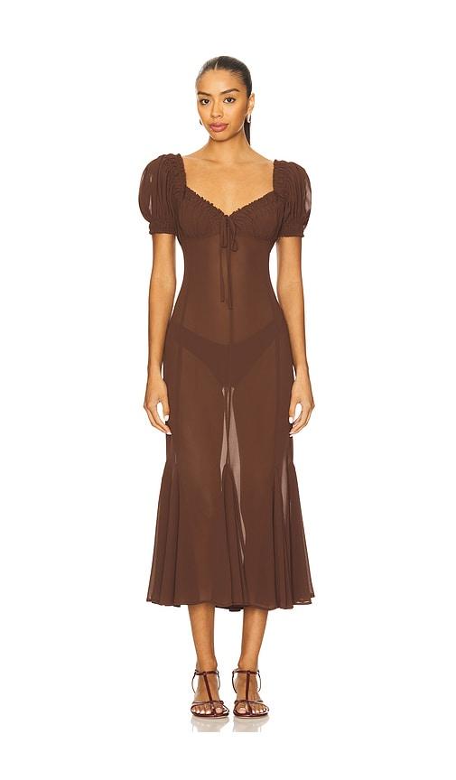 lpa davina midi dress in chocolate. - size m (also in xxs, xs)