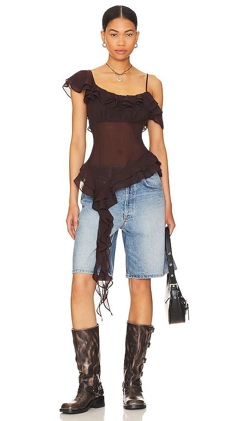 lpa jess flounce scarf top in chocolate. - size s (also in xs)