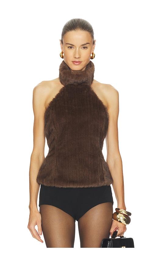 lpa maria faux fur turtleneck top in chocolate. - size l (also in m)