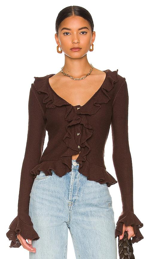 lpa ruffle sweater cardigan in chocolate. - size m (also in xxs)