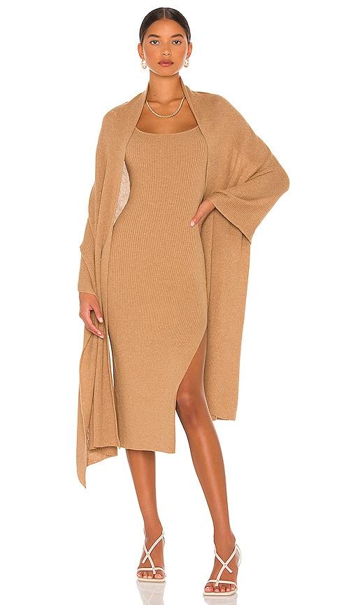 lpa salmah dress with detachable shawl in tan. - size m (also in l)