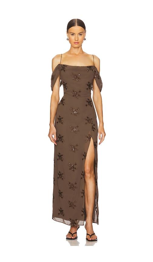 lpa yvanna embroidered maxi dress in brown. - size s (also in xs)