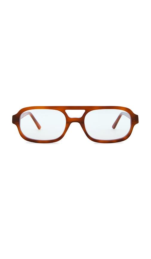 lu goldie sofia blue light glasses in burnt orange.