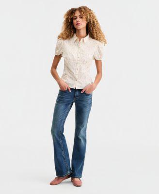 lucky brand juniors cotton puff sleeve shirt low rise flared jeans