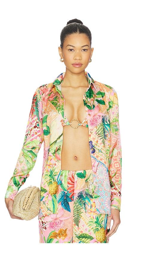 luli fama blouse in pink,green. - size l (also in xs, s, m)