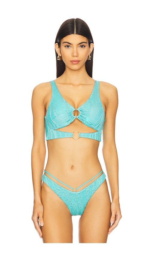luli fama double loop bralette in teal. - size s (also in xs)