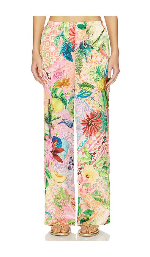 luli fama elastic waistband pant in pink,green. - size l (also in m, s, xs)