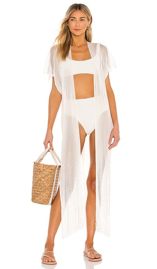 luli fama fringe caftan in white.
