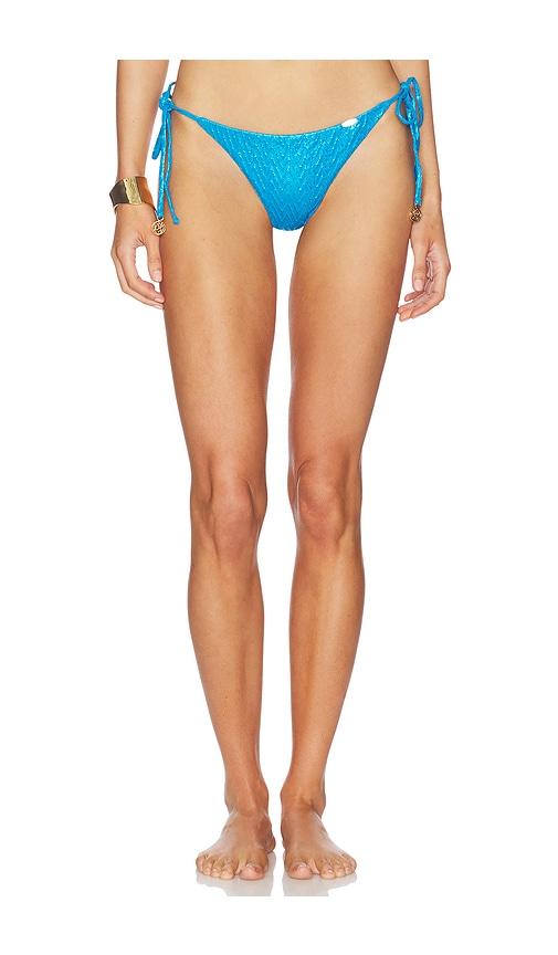luli fama seamless ruched back brazilian tie bikini bottom in blue. - size l (also in s, m)