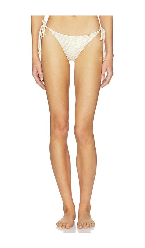 luli fama seamless ruched back brazilian tie bottoms in metallic neutral. - size l (also in m, s)