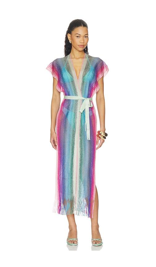 luli fama sunshine addict long caftan in blue,fuchsia.