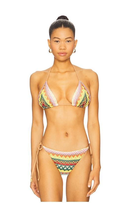 luli fama triangle bikini top in yellow,tan. - size l (also in m)