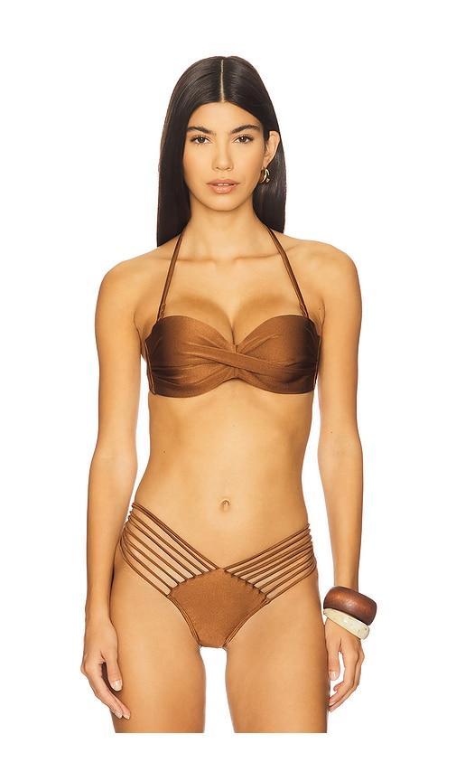 luli fama underwire push up bandeau bikini top in brown. - size l (also in xs, xl)