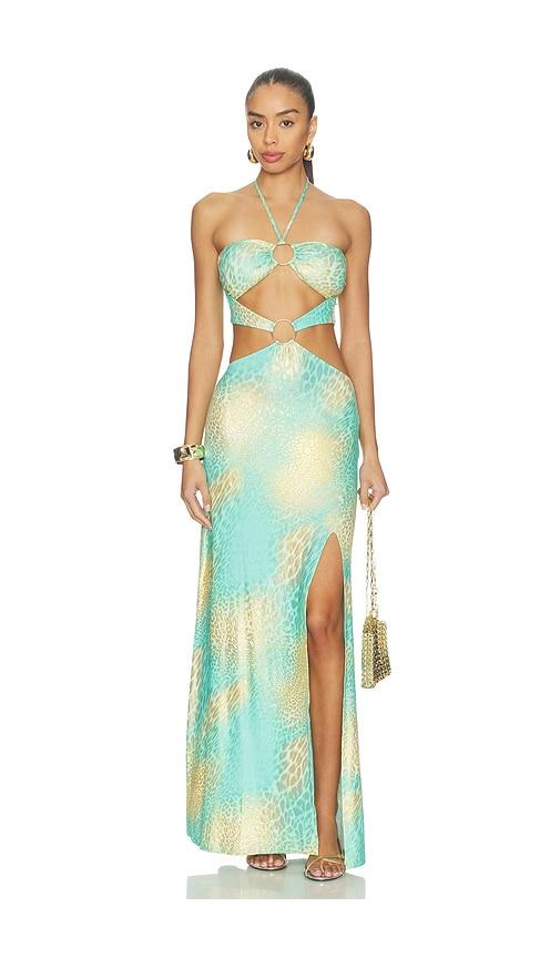 luli fama x revolve double loop bandeau long dress in teal. - size l (also in xs, s, m)