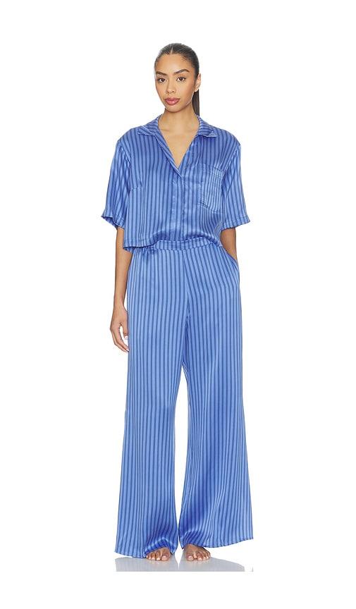 lunya washable silk high rise pajama set in blue. - size s (also in xs, xl)