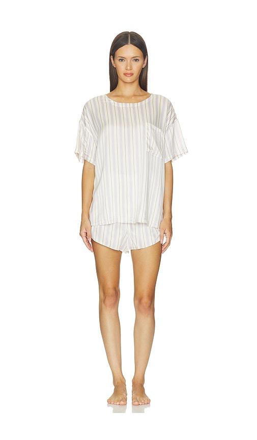 lunya washable silk tee pajama set in cream. - size m (also in xs, s)